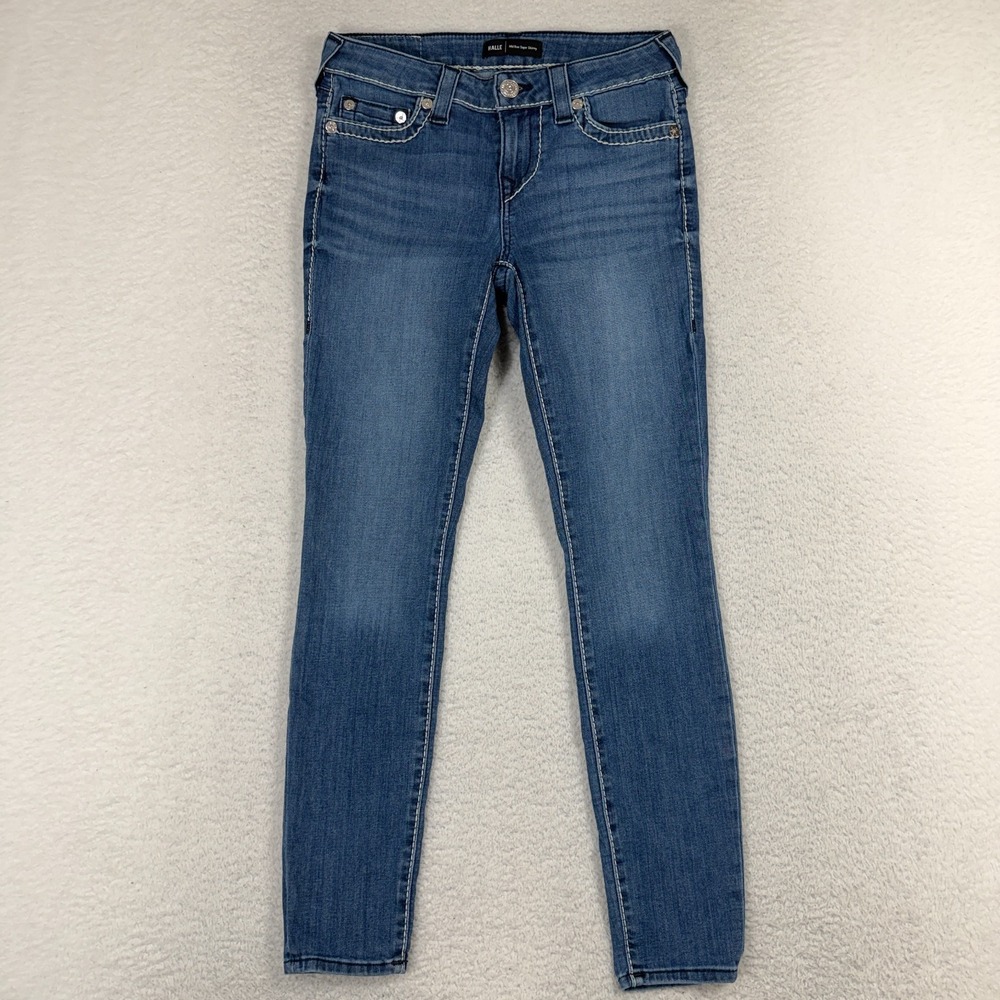 True Religion Halle Mid Rise Super Skinny Jeans Size 27 (26.5x27) Dark Blue Wash